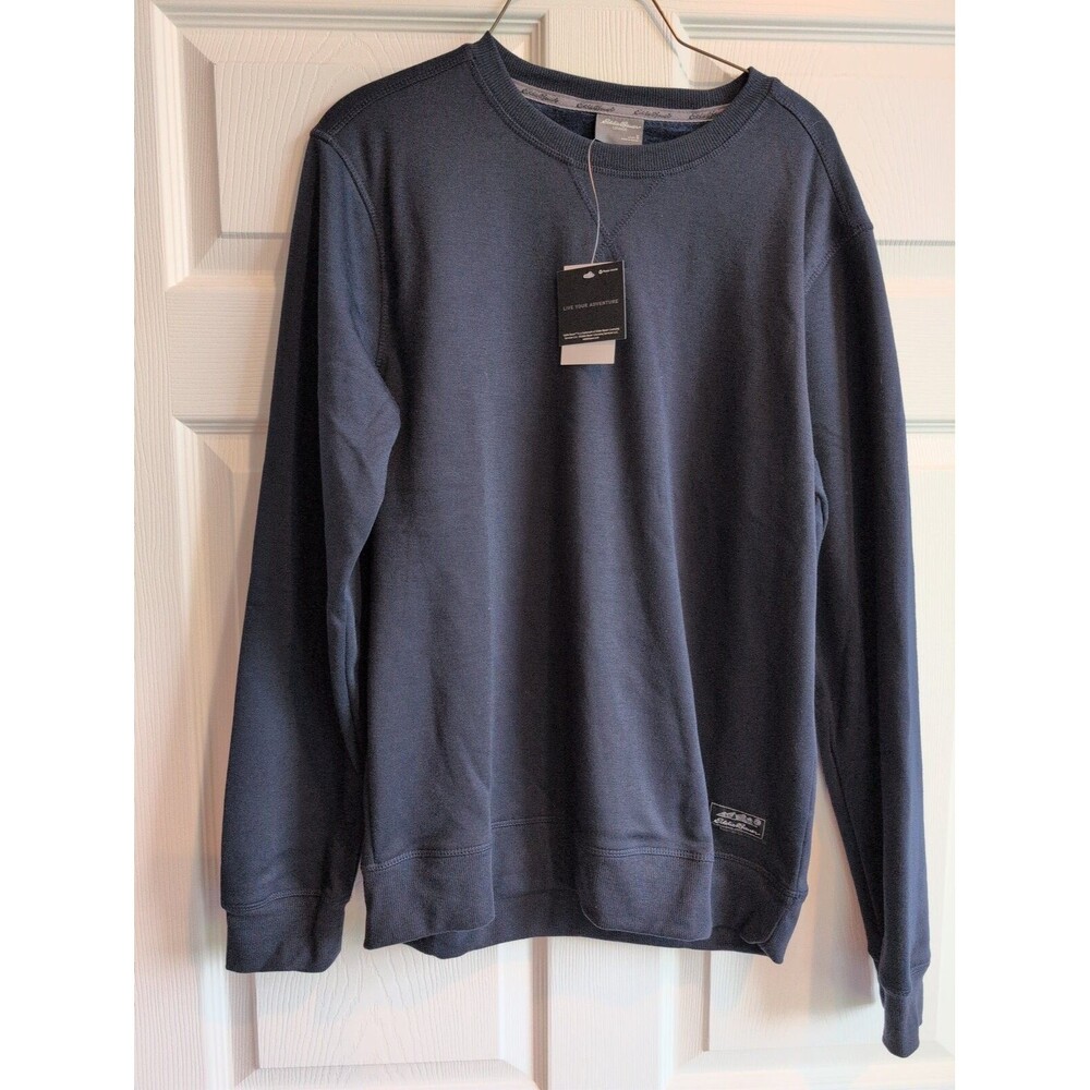 EDDIE BAUER Lounge Men's Fleece Lined Crew Neck Blue Sweatshirt Pullover Small